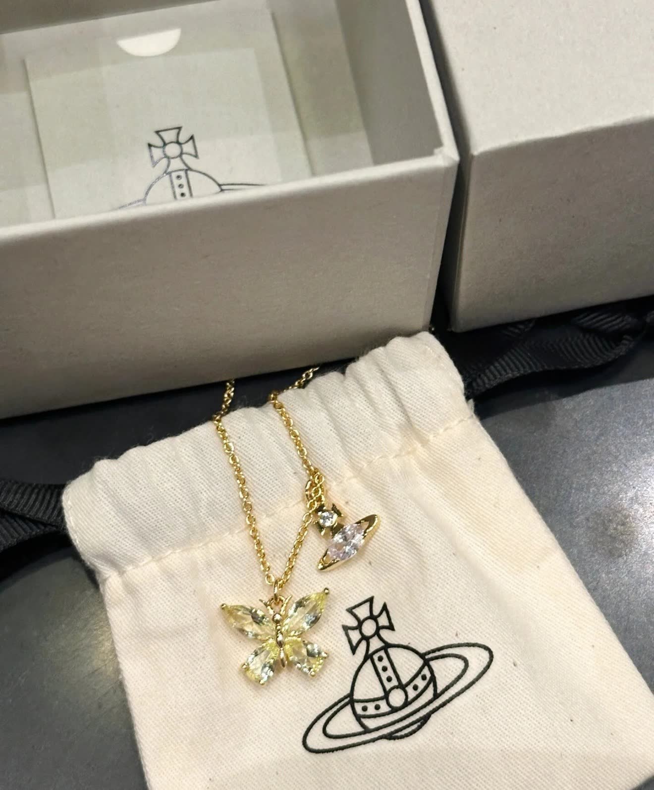 Vivienne Westwood Orb Butterfly Earrings and Necklace Set